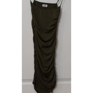 Oh Polly Bodycon Mini Dress Olive Green ruched Sides Size 2